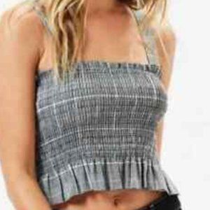 Kendall & Kylie Plaid Smocked Crop Top